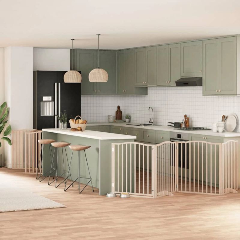 vidaXL suņu vārti ar durvīm, salokāmi, 10 paneļi, 800 cm, papeles koks