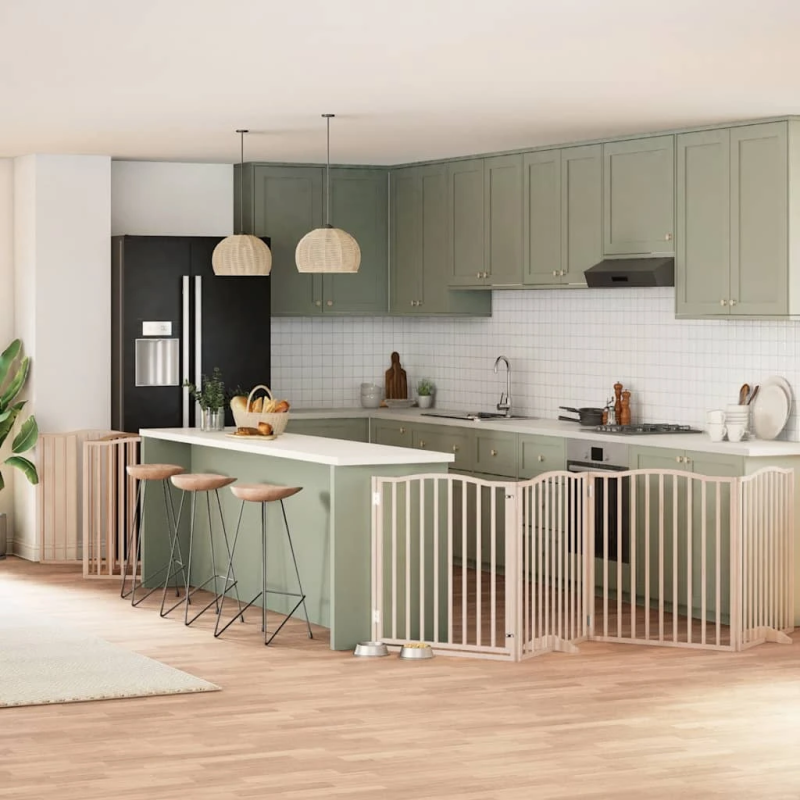 vidaXL suņu vārti ar durvīm, salokāmi, 12 paneļi, 960 cm, papeles koks