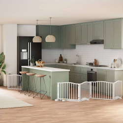 vidaXL suņu vārti ar durvīm, salokāmi, 6 paneļi, 480 cm, papeles koks