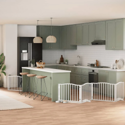 vidaXL suņu vārti ar durvīm, salokāmi, 8 paneļi, 640 cm, papeles koks