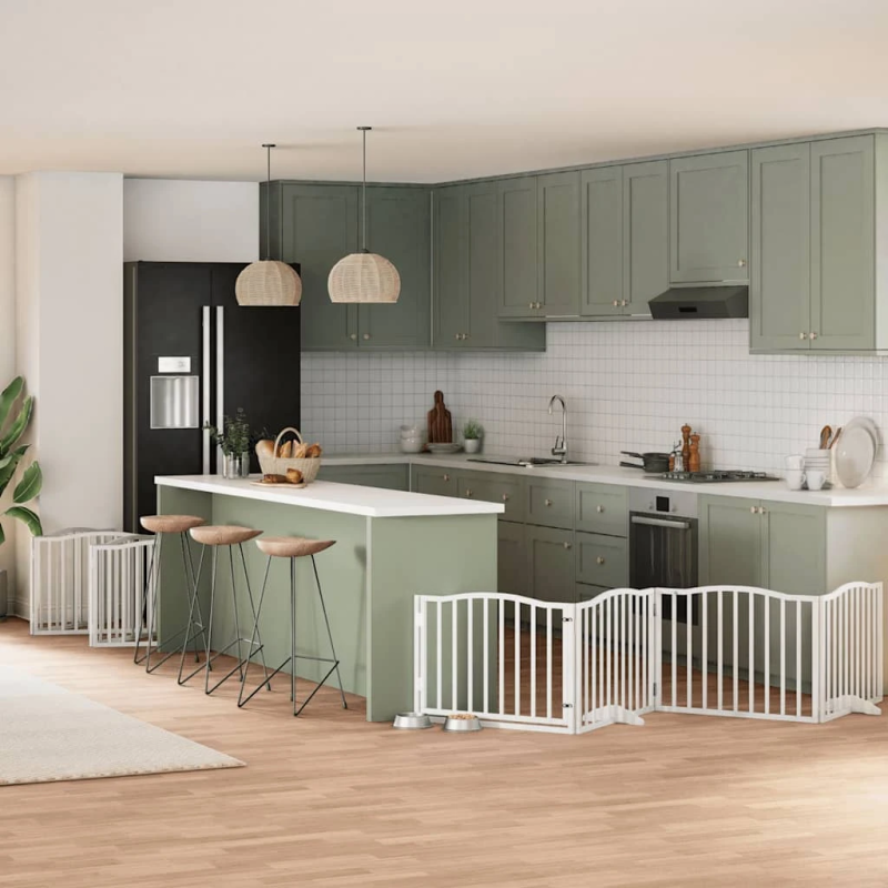 vidaXL suņu vārti ar durvīm, salokāmi, 12 paneļi, 960 cm, papeles koks