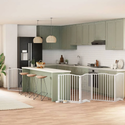 vidaXL suņu vārti ar durvīm, salokāmi, 8 paneļi, 640 cm, papeles koks