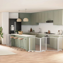 vidaXL suņu vārti ar durvīm, salokāmi, 10 paneļi, 800 cm, papeles koks