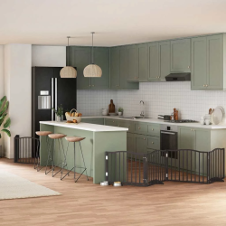 vidaXL suņu vārti ar durvīm, salokāmi, 6 paneļi, 480 cm, papeles koks