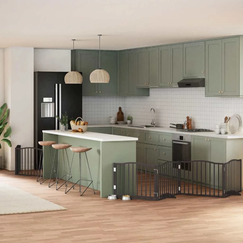 vidaXL suņu vārti ar durvīm, salokāmi, 6 paneļi, 480 cm, papeles koks