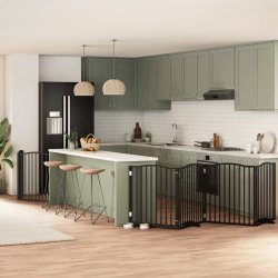 vidaXL suņu vārti ar durvīm, salokāmi, 6 paneļi, 480 cm, papeles koks