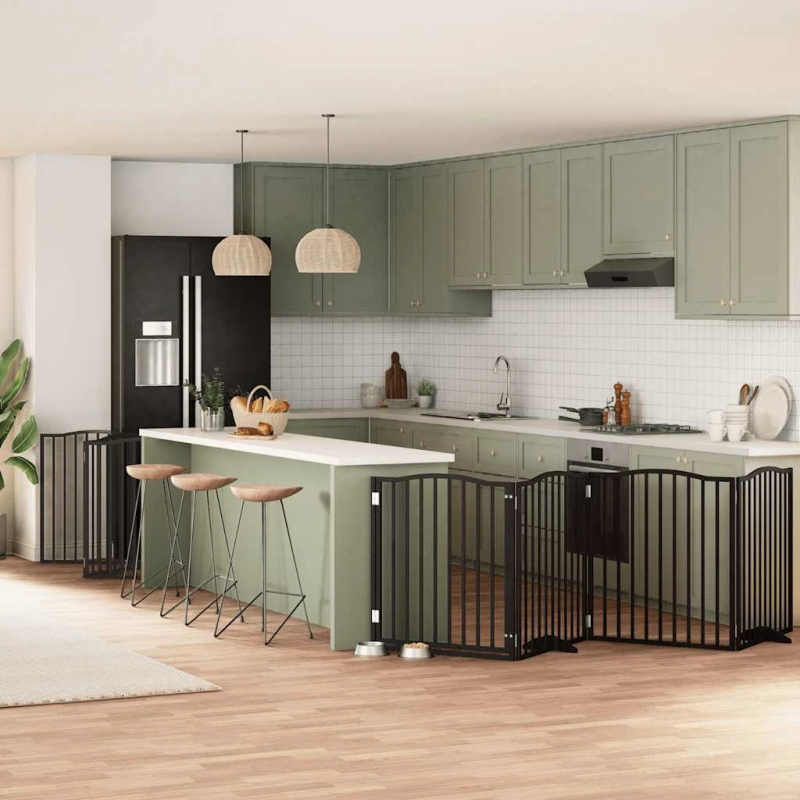 vidaXL suņu vārti ar durvīm, salokāmi, 10 paneļi, 800 cm, papeles koks