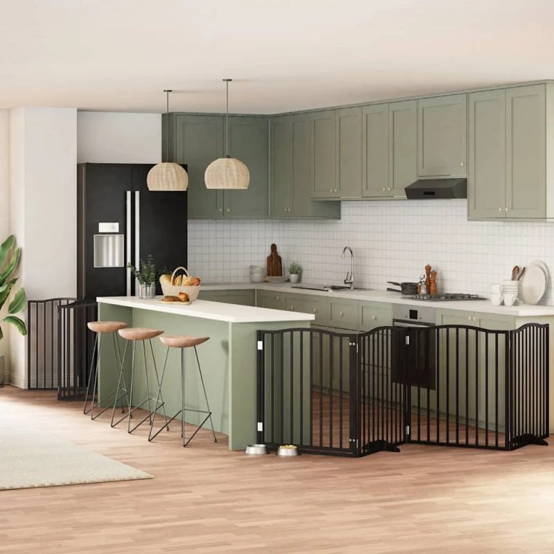 vidaXL suņu vārti ar durvīm, salokāmi, 12 paneļi, 960 cm, papeles koks