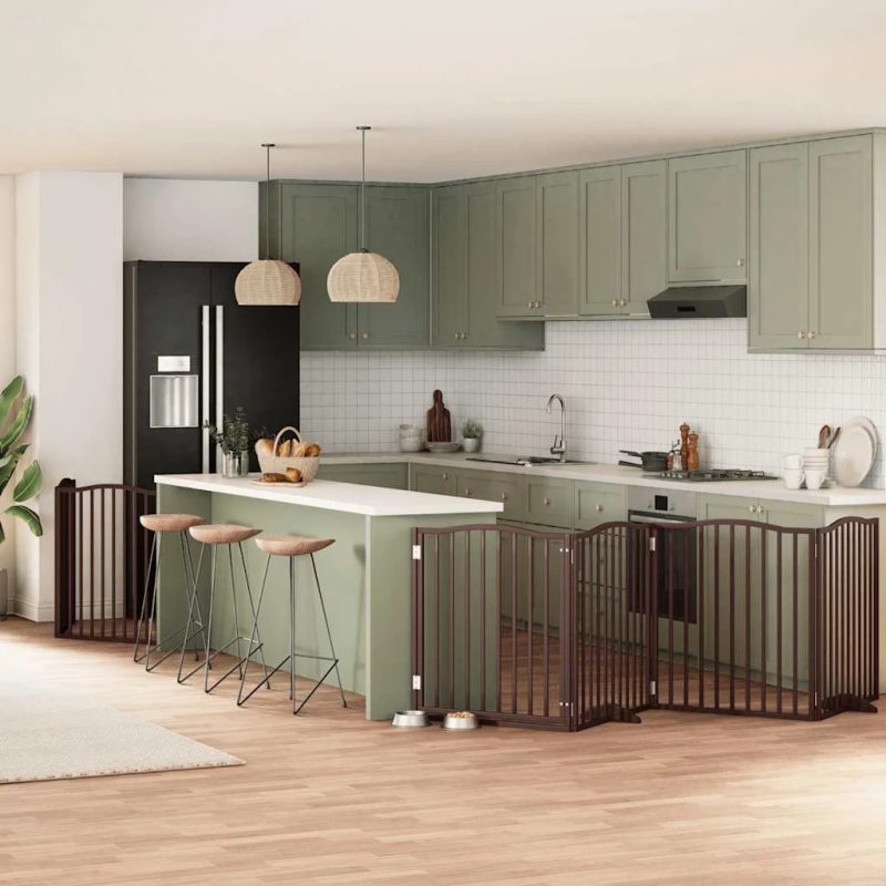 vidaXL suņu vārti ar durvīm, salokāmi, 6 paneļi, 480 cm, papeles koks