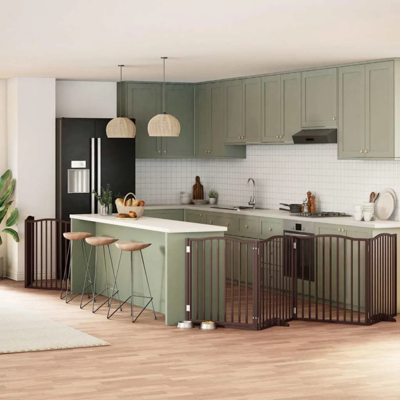 vidaXL suņu vārti ar durvīm, salokāmi, 8 paneļi, 640 cm, papeles koks