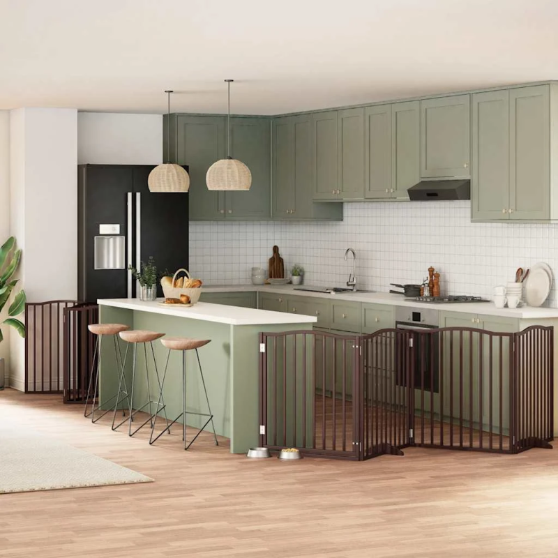 vidaXL suņu vārti ar durvīm, salokāmi, 10 paneļi, 800 cm, papeles koks