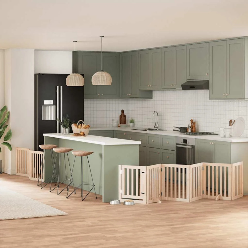 vidaXL suņu vārti ar durvīm, salokāmi, 9 paneļi, 450 cm, papeles koks