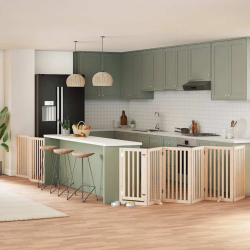 vidaXL suņu vārti ar durvīm, salokāmi, 9 paneļi, 450 cm, papeles koks