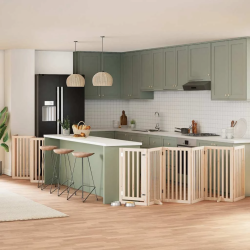 vidaXL suņu vārti ar durvīm, salokāmi, 15 paneļi, 750 cm, papeles koks