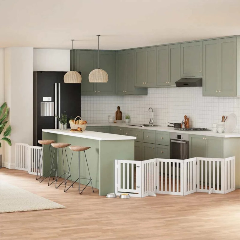 vidaXL suņu vārti ar durvīm, salokāmi, 9 paneļi, 450 cm, papeles koks