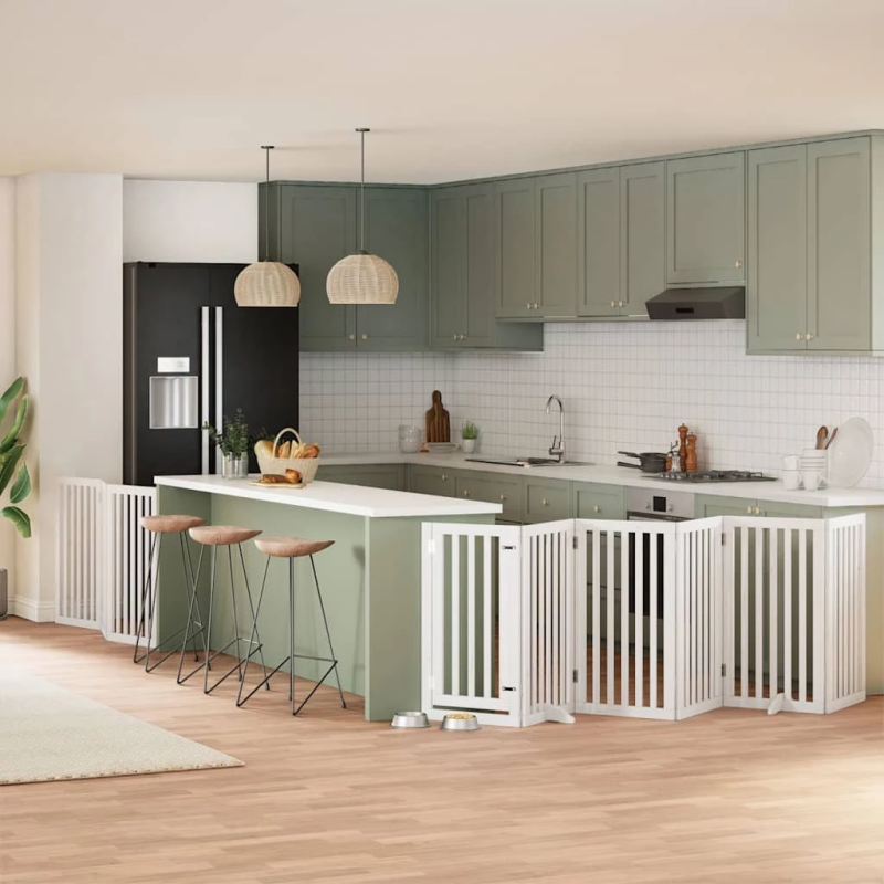 vidaXL suņu vārti ar durvīm, salokāmi, 9 paneļi, 450 cm, papeles koks