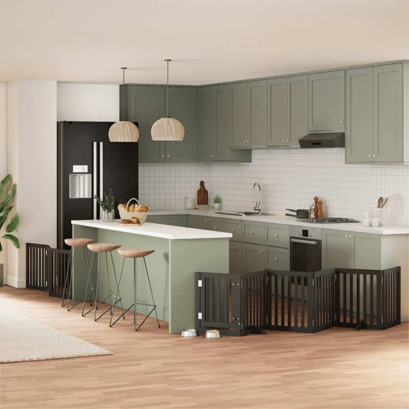 vidaXL suņu vārti ar durvīm, salokāmi, 9 paneļi, 450 cm, papeles koks