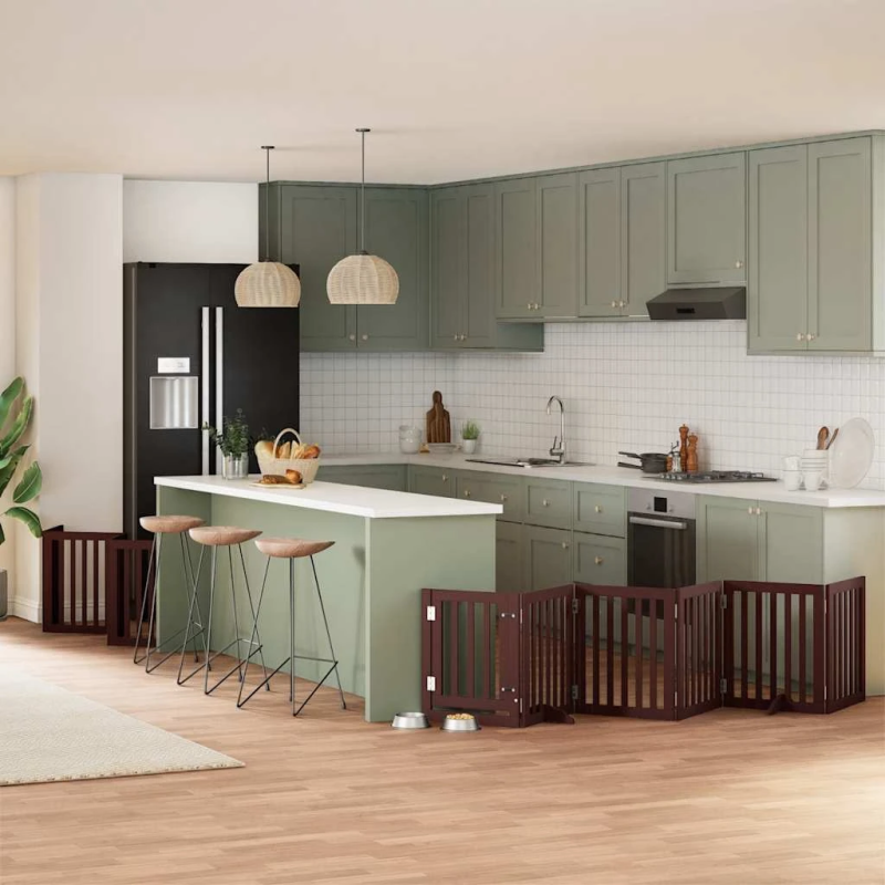 vidaXL suņu vārti ar durvīm, salokāmi, 12 paneļi, 600 cm, papeles koks