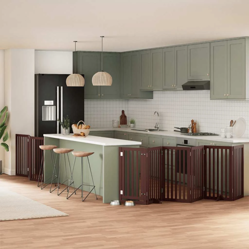 vidaXL suņu vārti ar durvīm, salokāmi, 9 paneļi, 450 cm, papeles koks