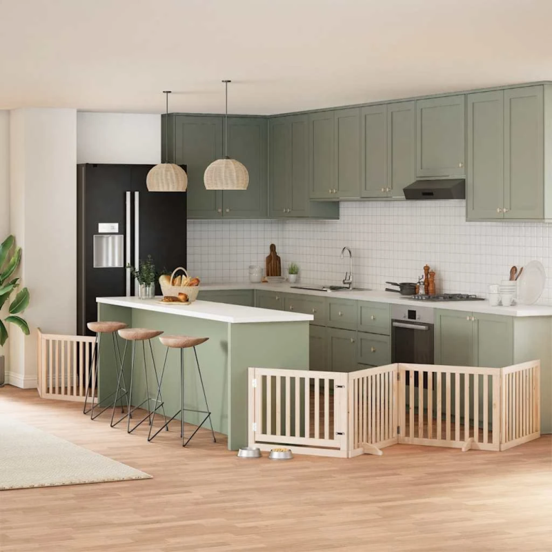 vidaXL suņu vārti ar durvīm, salokāmi, 8 paneļi, 640 cm, papeles koks