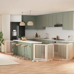 vidaXL suņu vārti ar durvīm, salokāmi, 6 paneļi, 480 cm, papeles koks