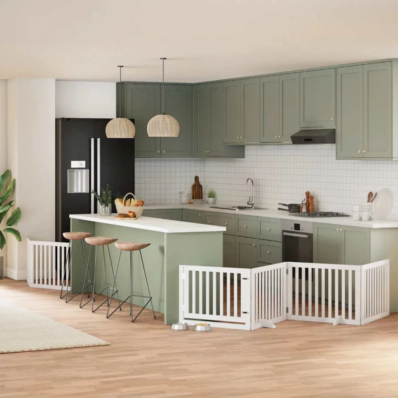 vidaXL suņu vārti ar durvīm, salokāmi, 6 paneļi, 480 cm, papeles koks