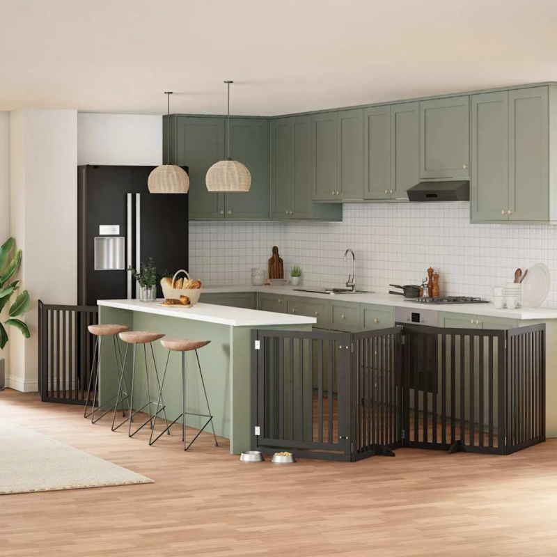 vidaXL suņu vārti ar durvīm, salokāmi, 6 paneļi, 480 cm, papeles koks