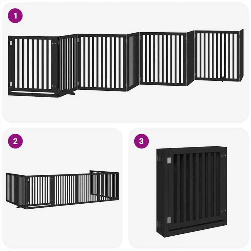 vidaXL suņu vārti ar durvīm, salokāmi, 8 paneļi, 640 cm, papeles koks