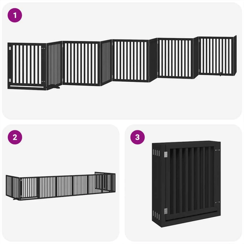 vidaXL suņu vārti ar durvīm, salokāmi, 10 paneļi, 800 cm, papeles koks