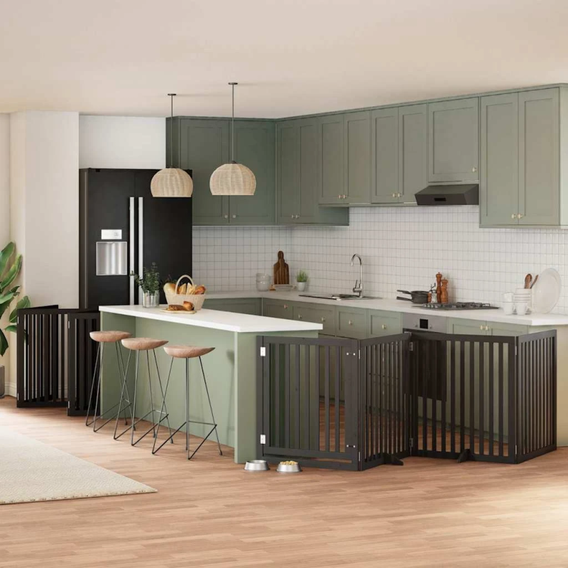 vidaXL suņu vārti ar durvīm, salokāmi, 12 paneļi, 960 cm, papeles koks