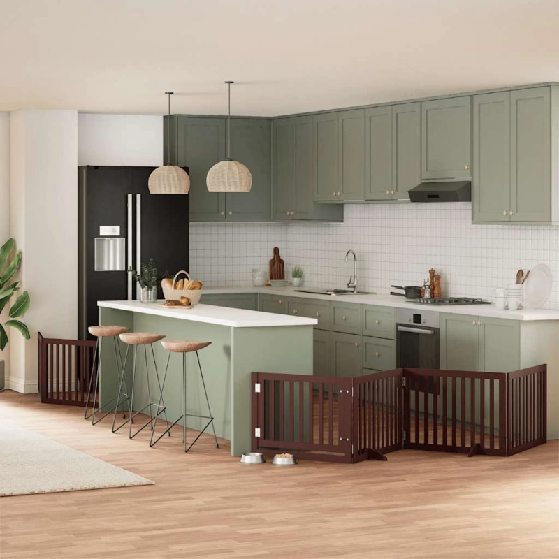 vidaXL suņu vārti ar durvīm, salokāmi, 8 paneļi, 640 cm, papeles koks