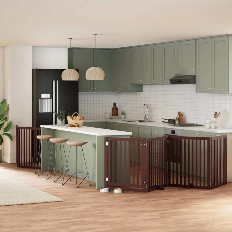 vidaXL suņu vārti ar durvīm, salokāmi, 6 paneļi, 480 cm, papeles koks