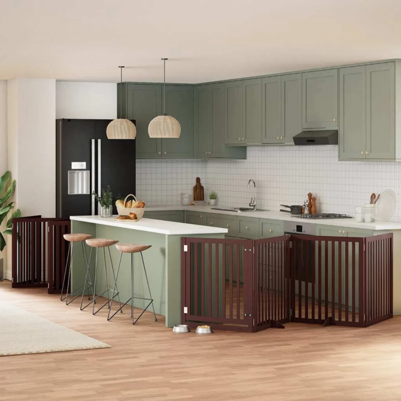 vidaXL suņu vārti ar durvīm, salokāmi, 10 paneļi, 800 cm, papeles koks