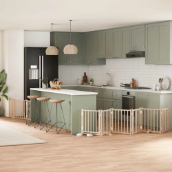 vidaXL suņu vārti ar durvīm, salokāmi, 9 paneļi, 450 cm, papeles koks