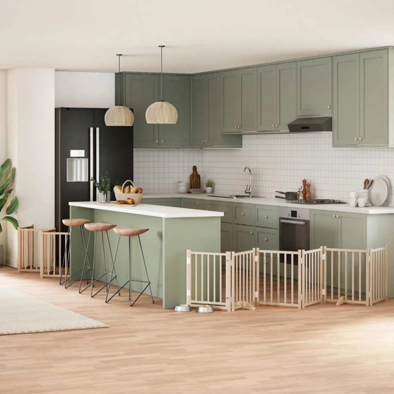 vidaXL suņu vārti ar durvīm, salokāmi, 12 paneļi, 600 cm, papeles koks