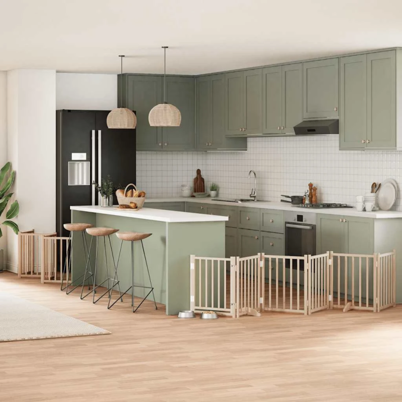 vidaXL suņu vārti ar durvīm, salokāmi, 15 paneļi, 750 cm, papeles koks