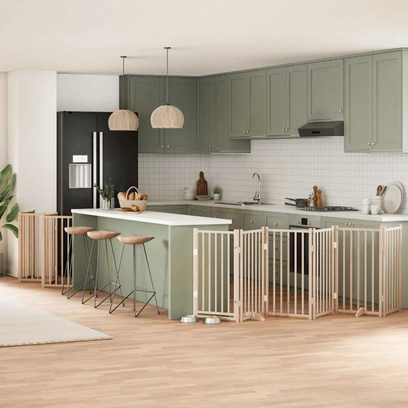 vidaXL suņu vārti ar durvīm, salokāmi, 12 paneļi, 600 cm, papeles koks