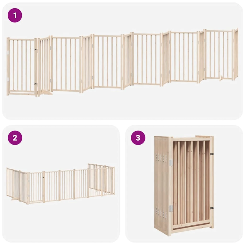 vidaXL suņu vārti ar durvīm, salokāmi, 12 paneļi, 600 cm, papeles koks