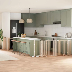 vidaXL suņu vārti ar durvīm, salokāmi, 15 paneļi, 750 cm, papeles koks