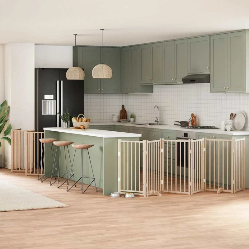 vidaXL suņu vārti ar durvīm, salokāmi, 15 paneļi, 750 cm, papeles koks