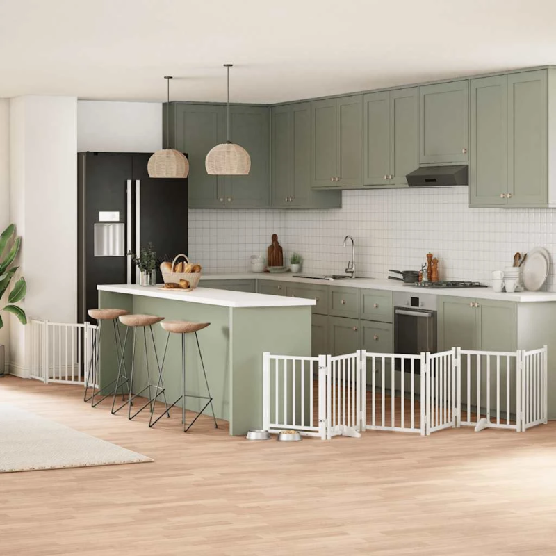 vidaXL suņu vārti ar durvīm, salokāmi, 9 paneļi, 450 cm, papeles koks