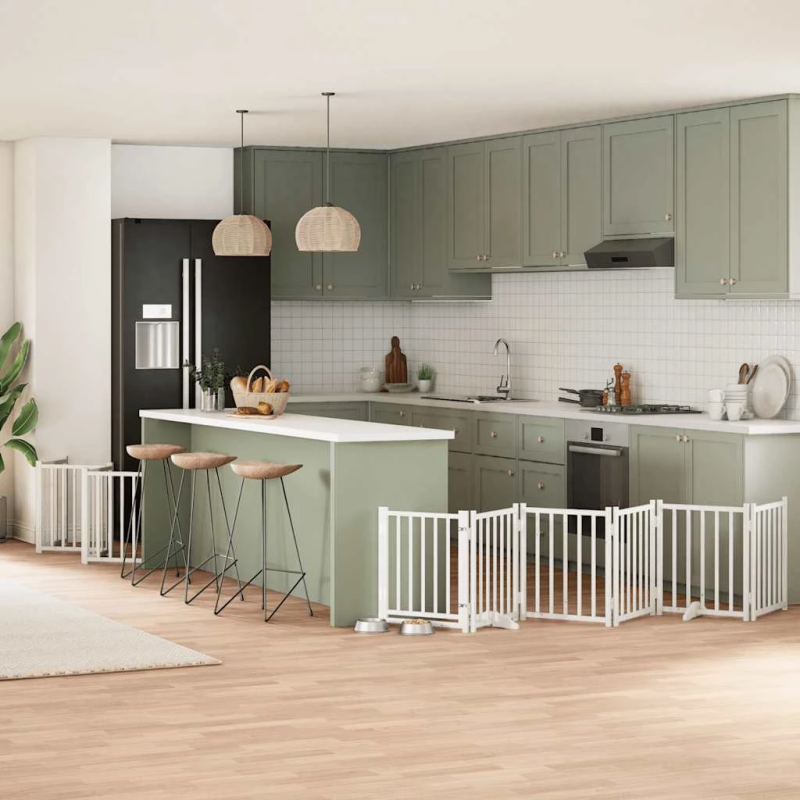 vidaXL suņu vārti ar durvīm, salokāmi, 12 paneļi, 600 cm, papeles koks