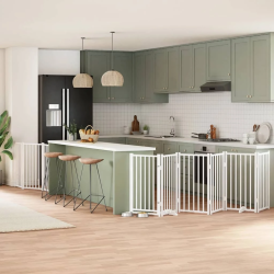 vidaXL suņu vārti ar durvīm, salokāmi, 9 paneļi, 450 cm, papeles koks