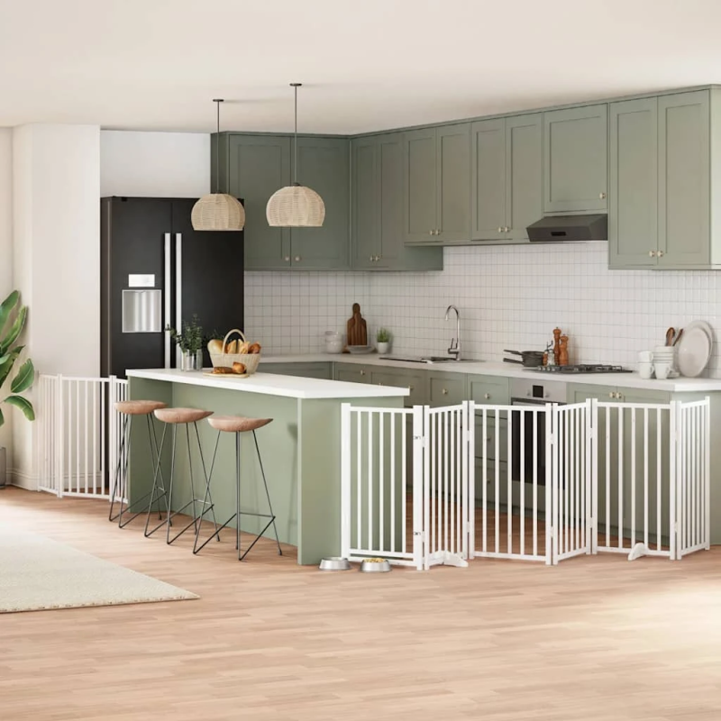 vidaXL suņu vārti ar durvīm, salokāmi, 9 paneļi, 450 cm, papeles koks