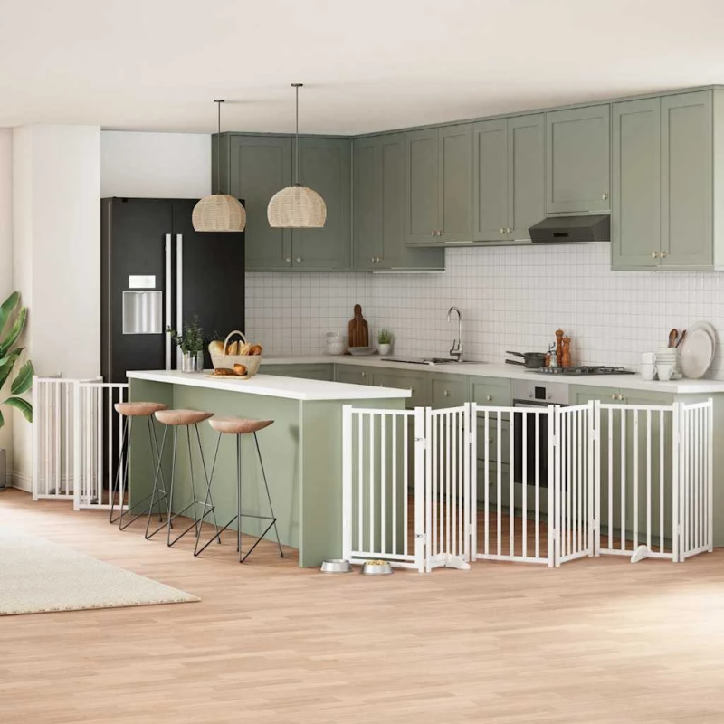 vidaXL suņu vārti ar durvīm, salokāmi, 12 paneļi, 600 cm, papeles koks