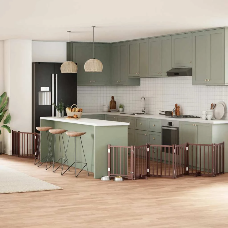 vidaXL suņu vārti ar durvīm, salokāmi, 9 paneļi, 450 cm, papeles koks