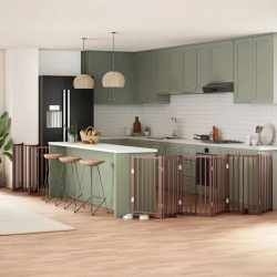 vidaXL suņu vārti ar durvīm, salokāmi, 12 paneļi, 600 cm, papeles koks