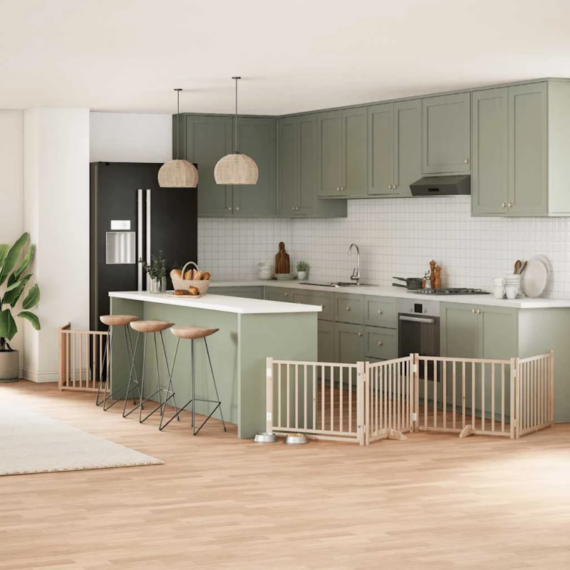 vidaXL suņu vārti ar durvīm, salokāmi, 6 paneļi, 480 cm, papeles koks