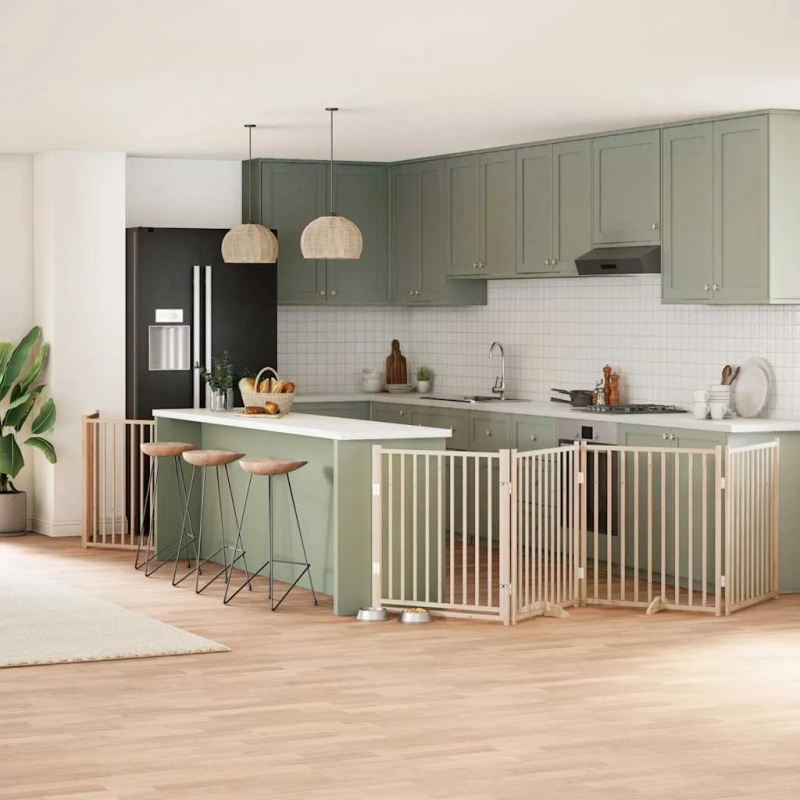 vidaXL suņu vārti ar durvīm, salokāmi, 6 paneļi, 480 cm, papeles koks