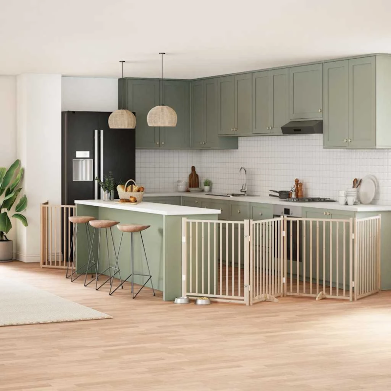 vidaXL suņu vārti ar durvīm, salokāmi, 8 paneļi, 640 cm, papeles koks